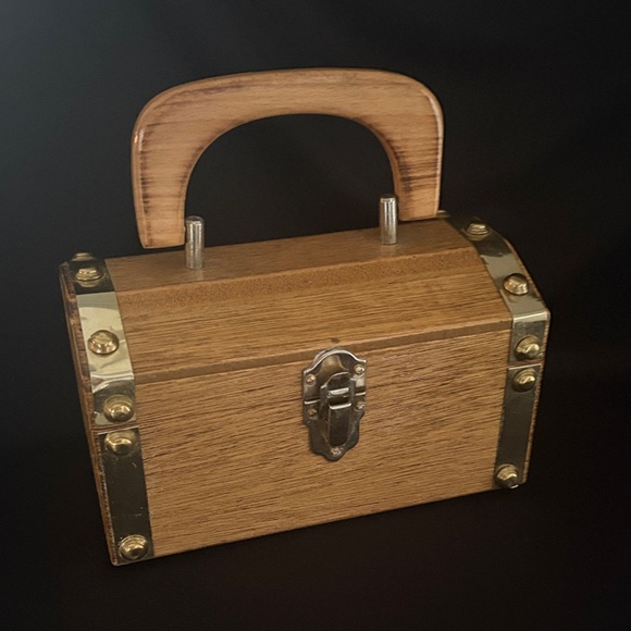 Tally Ho Handbags - Vintage Wood Purse Handbag with Brass Accents - Japan - Tally-Ho Creation